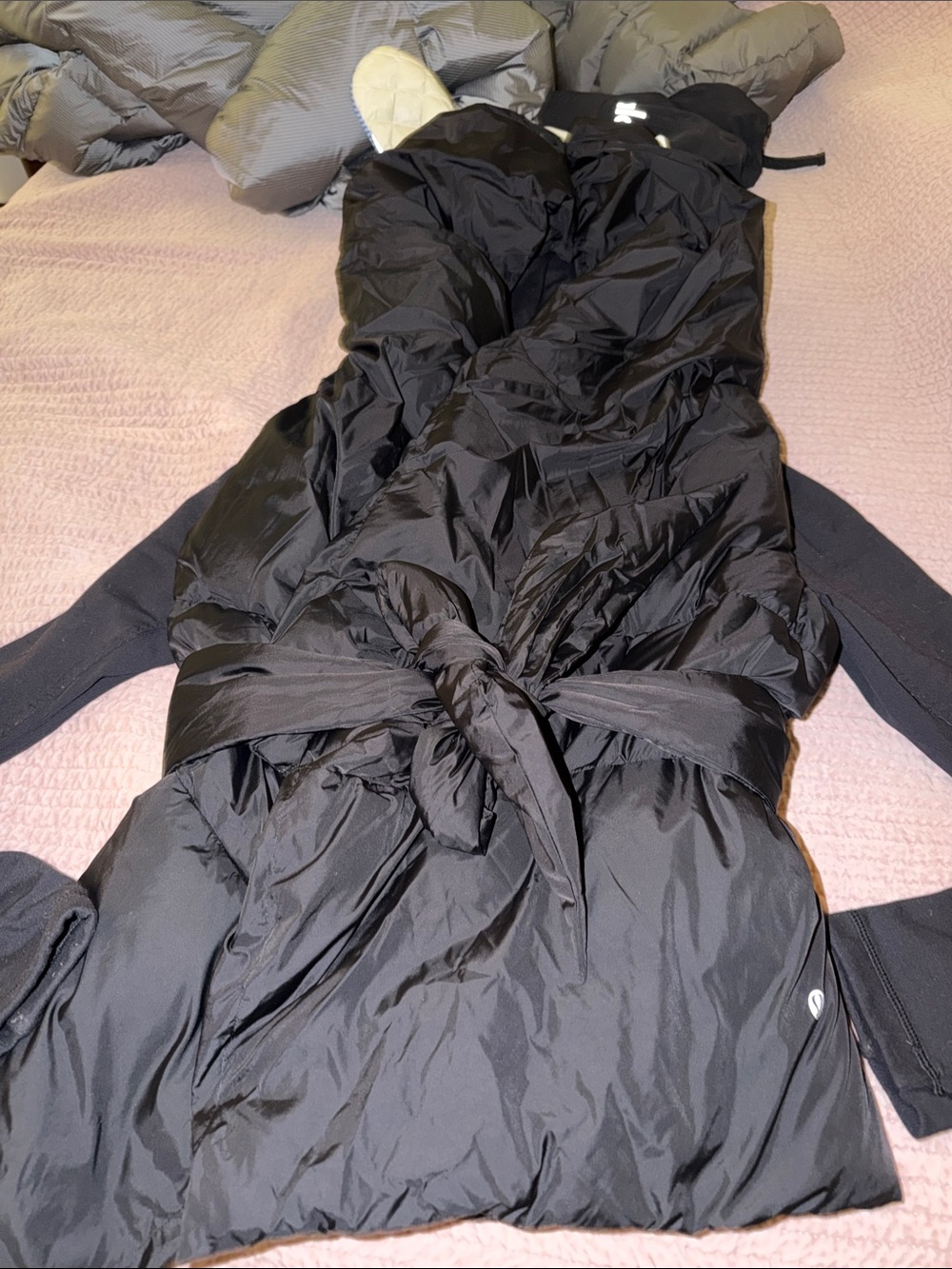 lululemon athletica Black Long Belted Puffer Coat